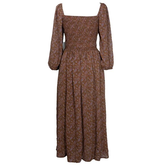Code x Mode Peasant Dress Milk Maid Liberty Floral Hippie 70s Brown Autumn Maxi - Picture 2 of 15